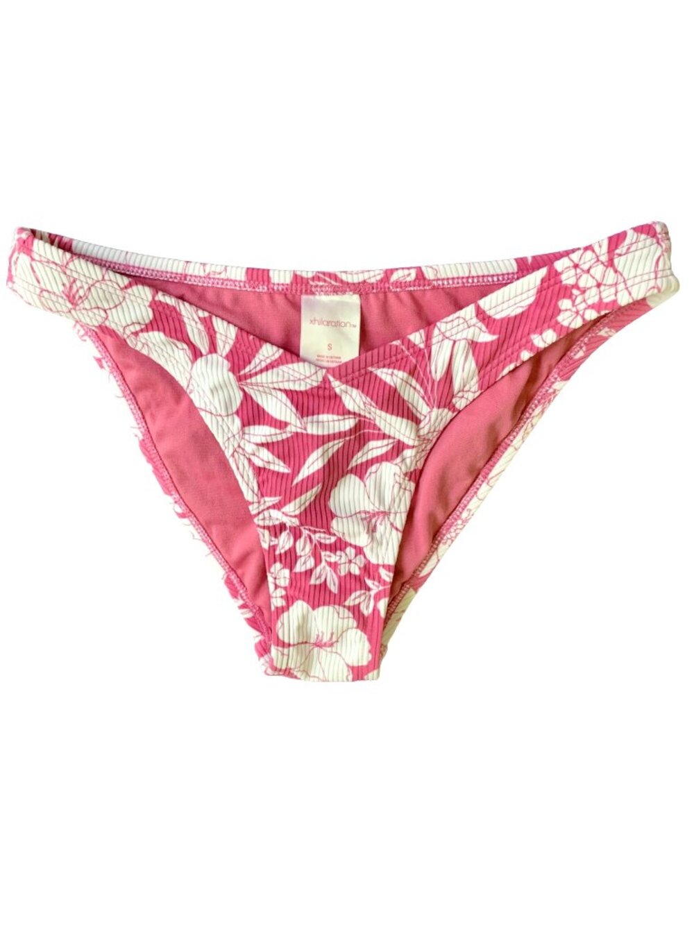 NWT Pink White Tropical Floral High Leg Scoop Waist Swimsuit Bottom Juniors' L